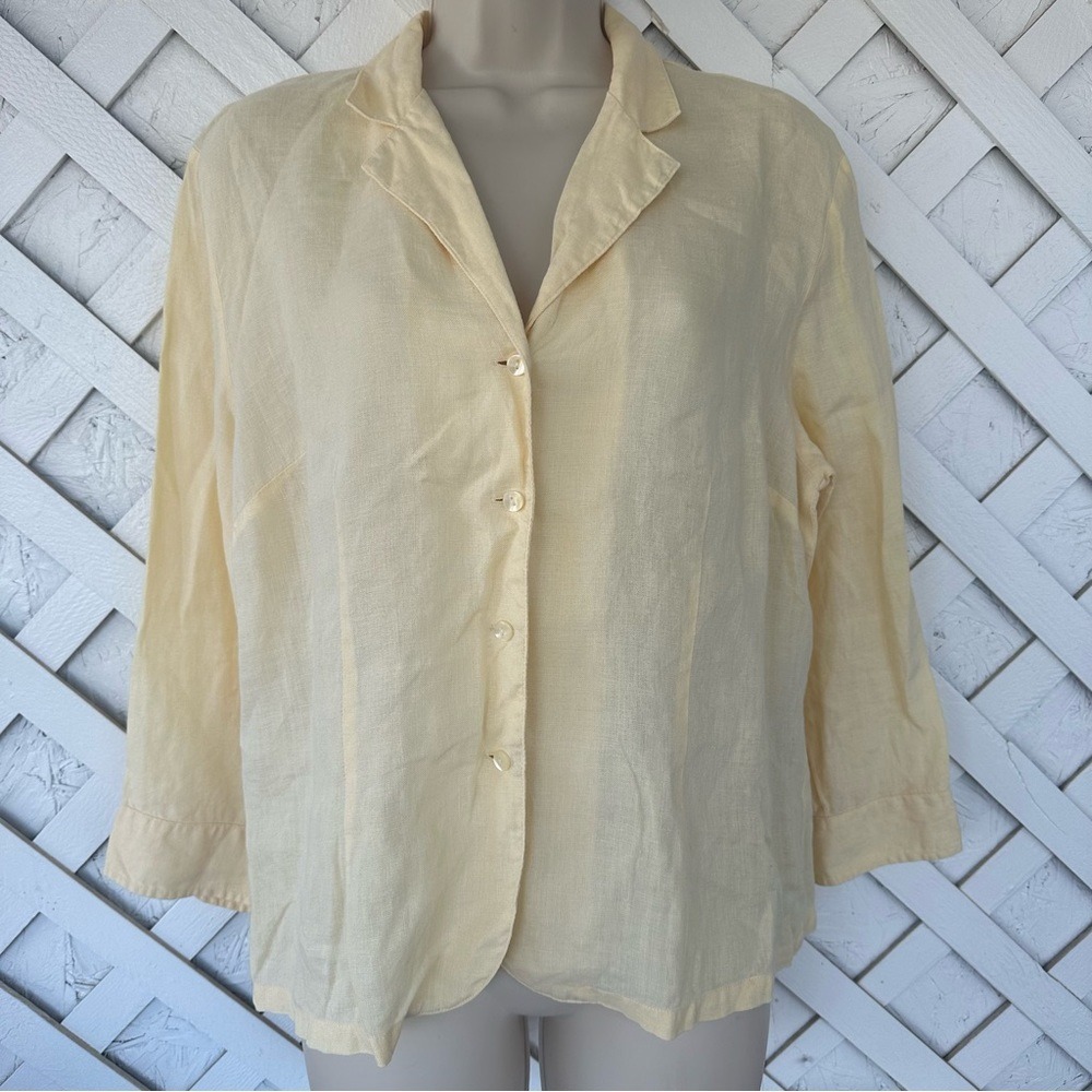 Vintage Talbots Yellow Irish Linen Button Down Top Sz 14 Coastal Vacation Resort